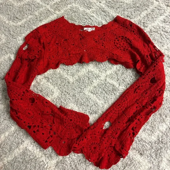 Free People Vibrant Red Crochet Blouse - Picture 1 of 2